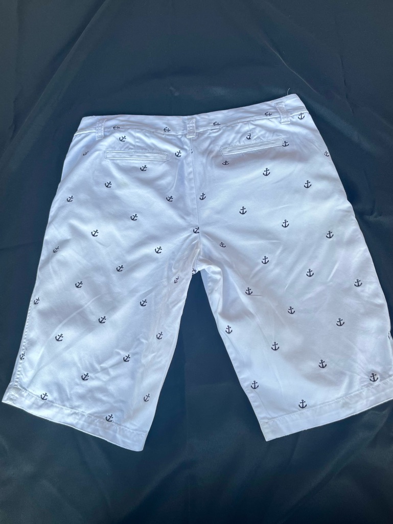 Vtg 90s J. Crew City Fit Chino Shorts White Black Embroidered Anchor Size 8 Prep